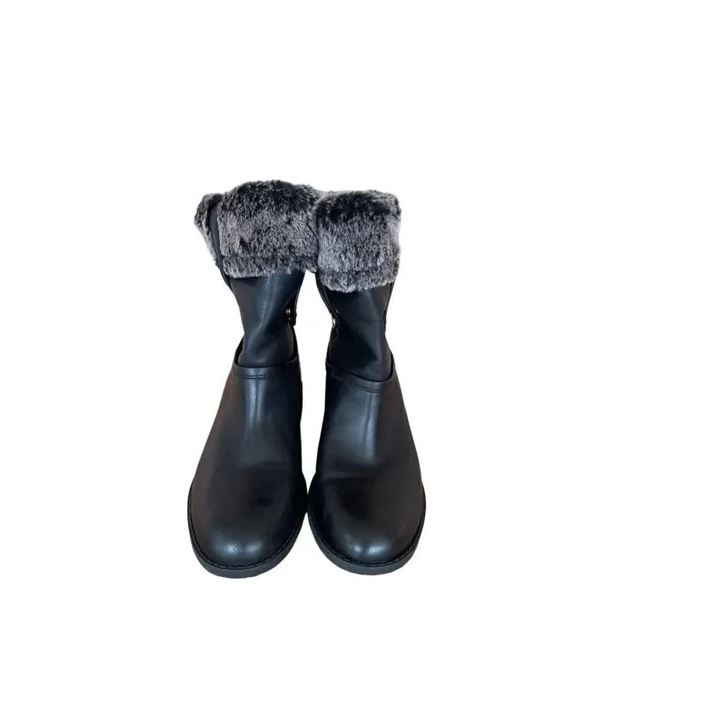 Cole Haan Womens Black Leather Faux Fur Lined Waterproof Winter Boots Size 7B